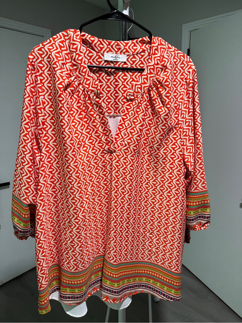 Moa Moa Red & White Geometric Print Blouse